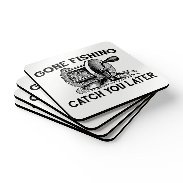 Gone Fishing Catch You Later Corkwood Coaster Set