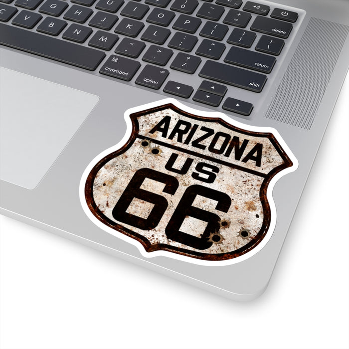 Sticker Vintage Arizona Route 66 Shield with Bullet Holes Kiss-Cut Stickers