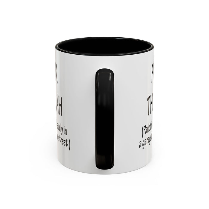 Accent Coffee Mug, Boston Pahk the Cah Funny Gift, Massachusetts Souvenir Cup, Tea Drinker Present, Office Desk Decor, Unique White Ceramic