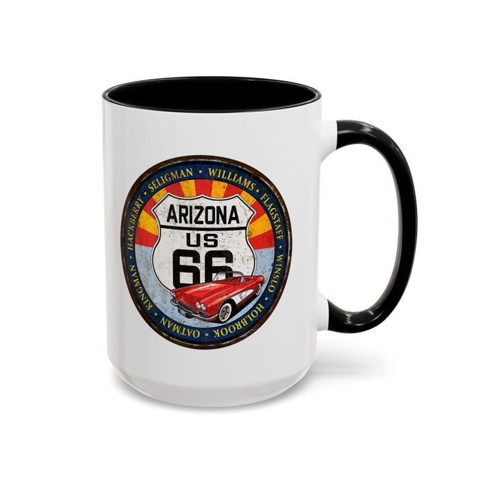 Retro Arizona Route 66 Sign Coffee Mug - Vintage Round Style Mug (11, 15oz)