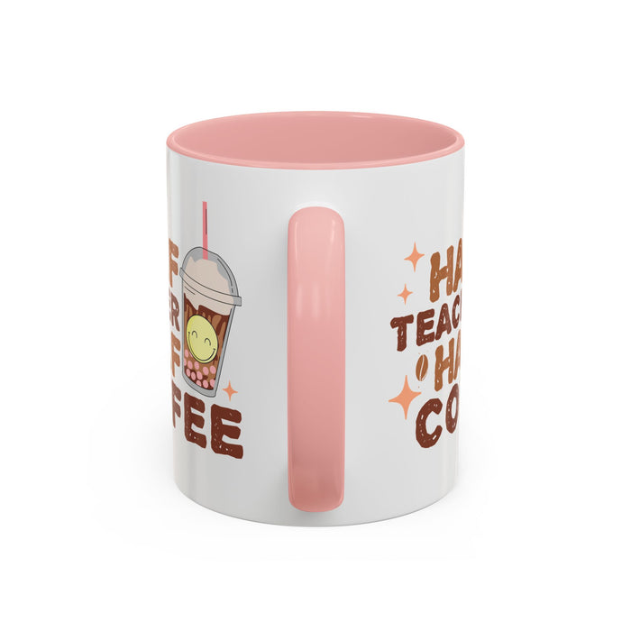 Funny Teacher Mug - Half Teacher Half Coffee Ceramic Cup Accent Coffee Mug (11, 15oz)