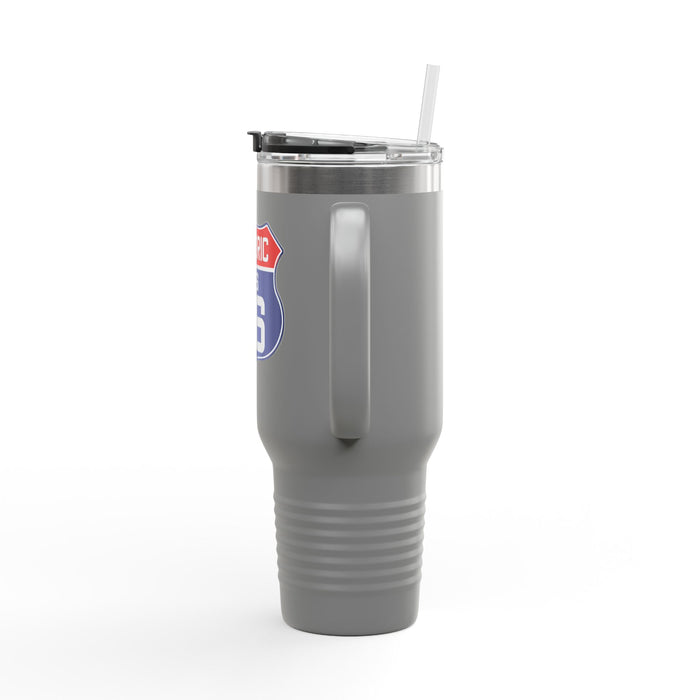 Route 66 Shield Insulated Travel Mug - Patriotic Red White Blue Decor Insulated Travel Mug, 40oz