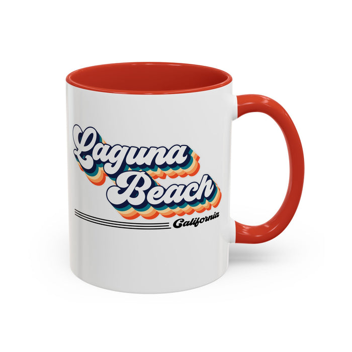 Coffee Mug, Laguna Beach Retro 80s Vibe Big Text, Tea Cup, Hot Chocolate Mug, Unique Gift for Beach Lovers, Birthday Gift for Coffee