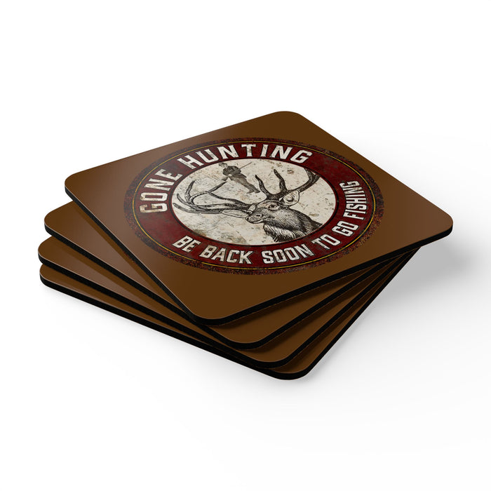 Gone Hunting Be Back in Time to go Fishing Corkwood Coaster Set