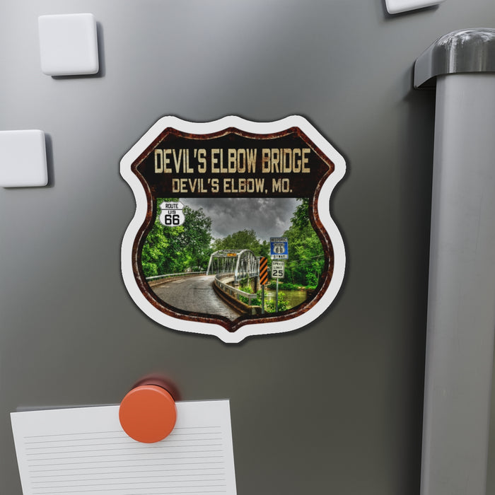 Vintage Devil's Elbow Bridge Die-Cut Magnet - Route 66 Highway Shield Missouri