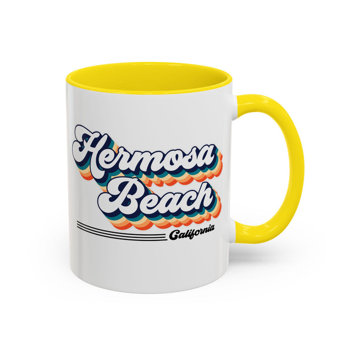 Coffee Mug, Hermosa Beach Retro 80s Vibe Big Text, Tea Cup, Hot Chocolate Mug, Unique Gift for Beach Lovers, Birthday Gift for Coffee