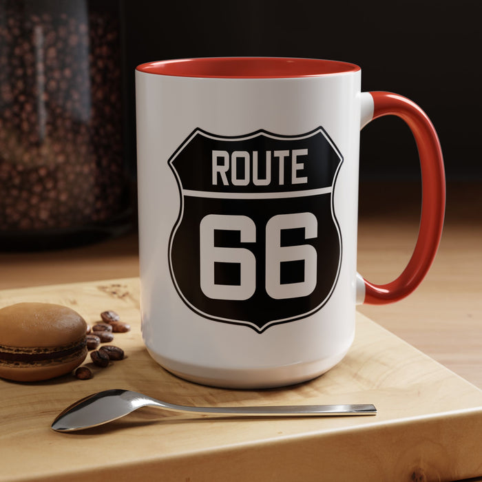 Coffee Mug Black and White Route 66 Highway Shield Design