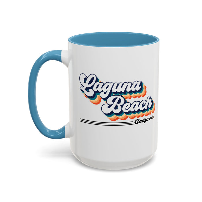 Coffee Mug, Laguna Beach Retro 80s Vibe Big Text, Tea Cup, Hot Chocolate Mug, Unique Gift for Beach Lovers, Birthday Gift for Coffee