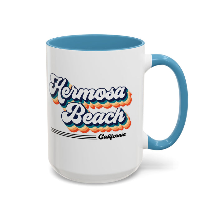 Coffee Mug, Hermosa Beach Retro 80s Vibe Big Text, Tea Cup, Hot Chocolate Mug, Unique Gift for Beach Lovers, Birthday Gift for Coffee