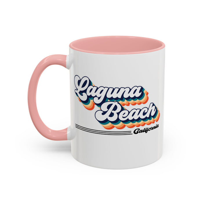 Coffee Mug, Laguna Beach Retro 80s Vibe Big Text, Tea Cup, Hot Chocolate Mug, Unique Gift for Beach Lovers, Birthday Gift for Coffee