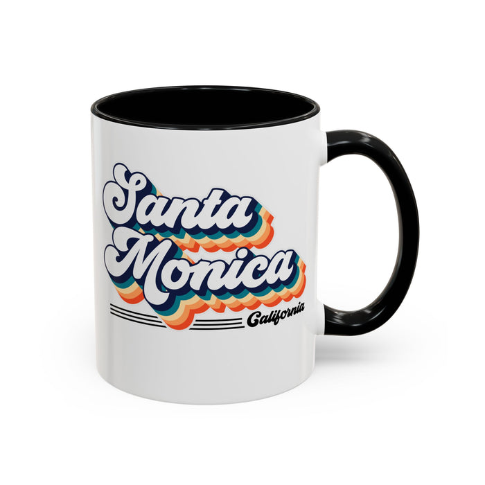 Coffee Mug, Santa Monica Retro 80s Vibe Big Text, Tea Cup, Hot Chocolate Mug, Unique Gift for Beach Lovers, Birthday Gift for Coffee