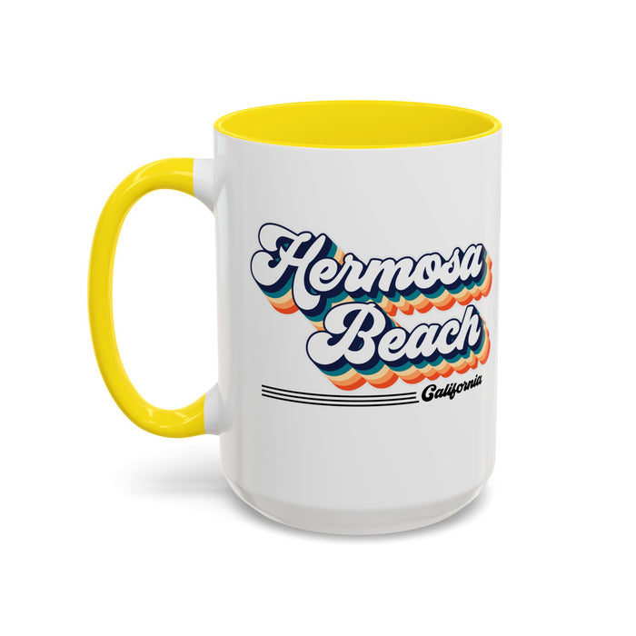 Coffee Mug, Hermosa Beach Retro 80s Vibe Big Text, Tea Cup, Hot Chocolate Mug, Unique Gift for Beach Lovers, Birthday Gift for Coffee