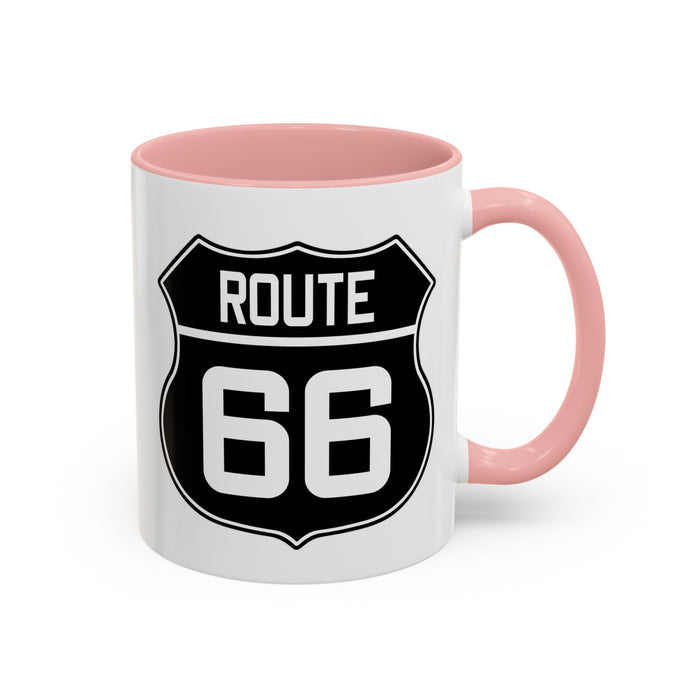 Coffee Mug Black and White Route 66 Highway Shield Design