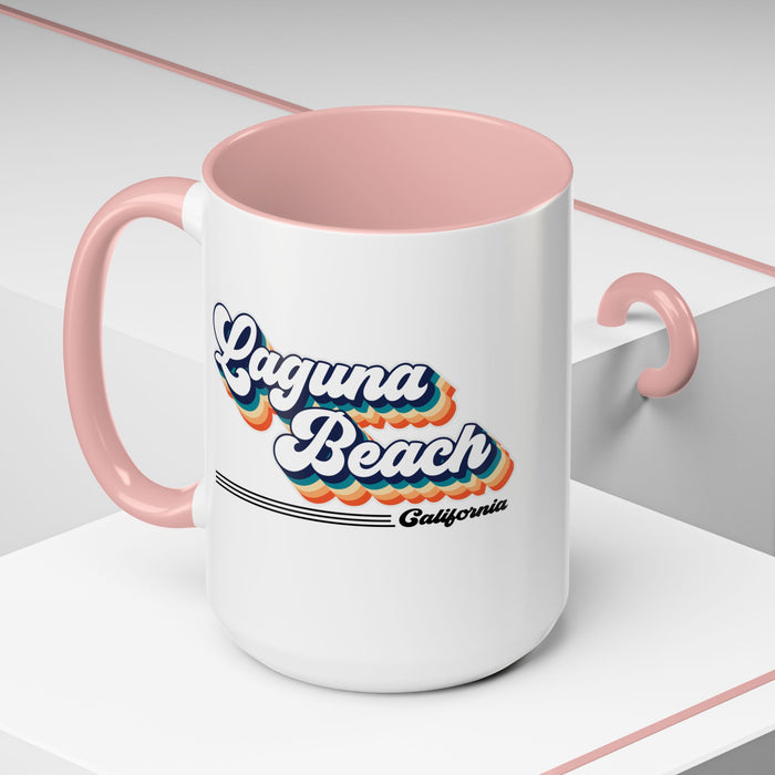 Coffee Mug, Laguna Beach Retro 80s Vibe Big Text, Tea Cup, Hot Chocolate Mug, Unique Gift for Beach Lovers, Birthday Gift for Coffee
