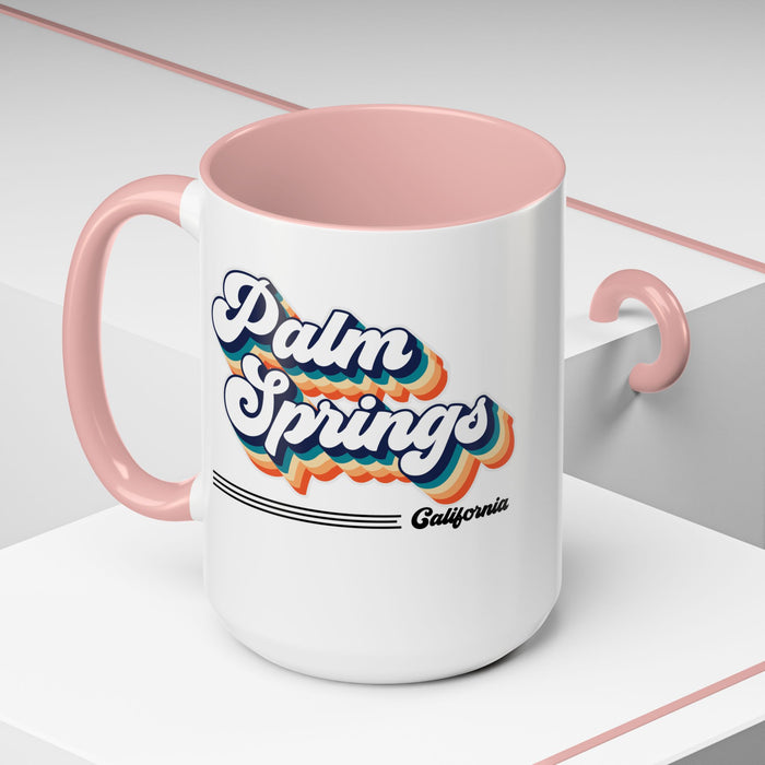 Coffee Mug, Palm Springs Retro 80s Vibe Big Text, Tea Cup, Hot Chocolate Mug, Unique Gift for Palm Spring Lovers, Birthday Gift for Coffee