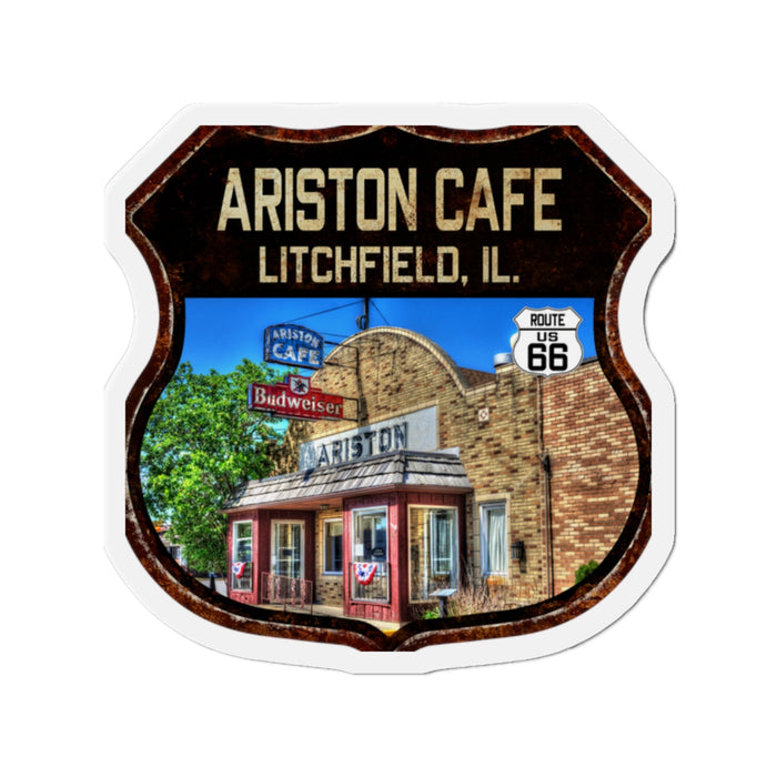 Vintage Ariston Cafe Die-Cut Magnet - Route 66 Highway Shield Illinois