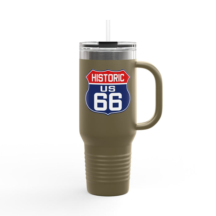 Route 66 Shield Insulated Travel Mug - Patriotic Red White Blue Decor Insulated Travel Mug, 40oz