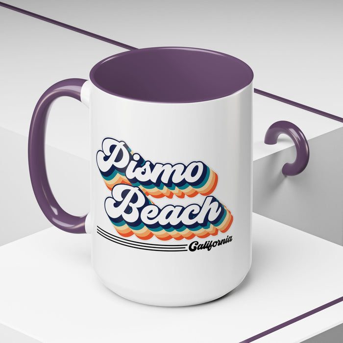 Coffee Mug, Pismo Beach Retro 80s Vibe Big Text, Tea Cup, Hot Chocolate Mug, Unique Gift for Beach Lovers, Birthday Gift for Coffee