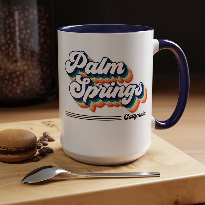 Coffee Mug, Palm Springs Retro 80s Vibe Big Text, Tea Cup, Hot Chocolate Mug, Unique Gift for Palm Spring Lovers, Birthday Gift for Coffee