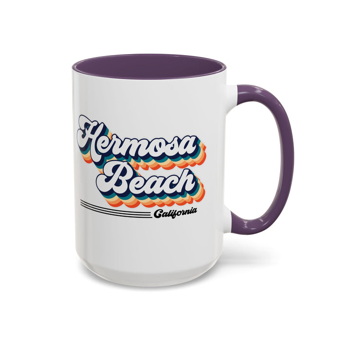 Coffee Mug, Hermosa Beach Retro 80s Vibe Big Text, Tea Cup, Hot Chocolate Mug, Unique Gift for Beach Lovers, Birthday Gift for Coffee