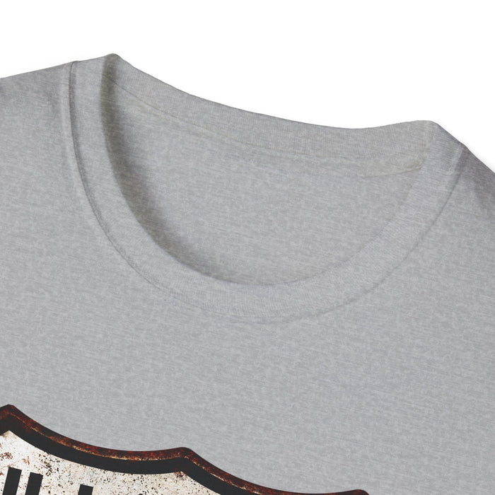 Vintage Illinois Route 66 Tee, Rusty Look with Bullet Holes on Route 66 Shield Unisex Softstyle T-Shirt