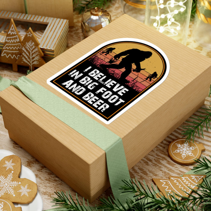 Quirky Big Foot Decal - I Believe in Big Foot and Beer Kiss-Cut Stickers