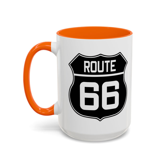 Coffee Mug Black and White Route 66 Highway Shield Design