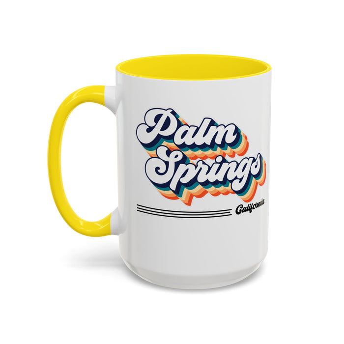 Coffee Mug, Palm Springs Retro 80s Vibe Big Text, Tea Cup, Hot Chocolate Mug, Unique Gift for Palm Spring Lovers, Birthday Gift for Coffee
