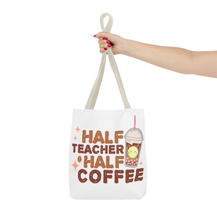 Funny Teacher Tote Bag - Half Teacher Half Coffee Design