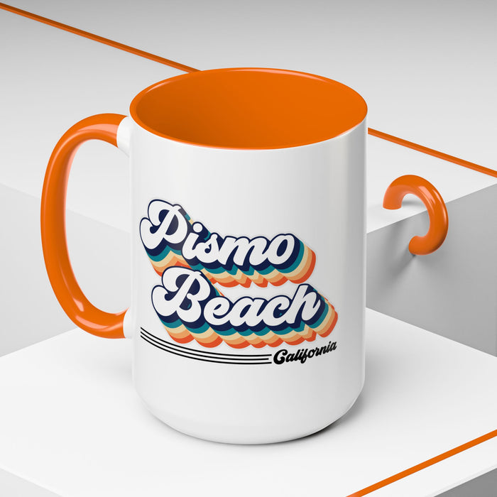 Coffee Mug, Pismo Beach Retro 80s Vibe Big Text, Tea Cup, Hot Chocolate Mug, Unique Gift for Beach Lovers, Birthday Gift for Coffee