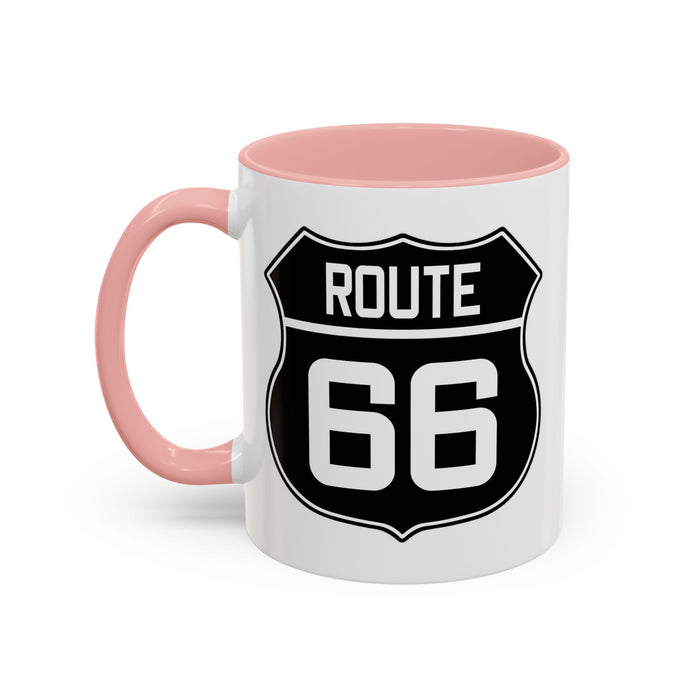 Coffee Mug Black and White Route 66 Highway Shield Design