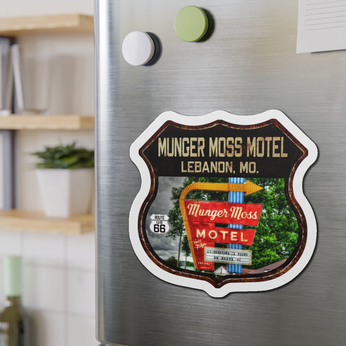 Vintage Munger Moss Motel Die-Cut Magnet - Route 66 Highway Shield Missouri