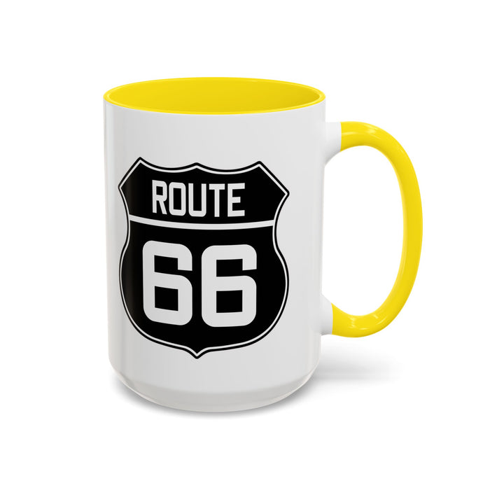 Coffee Mug Black and White Route 66 Highway Shield Design