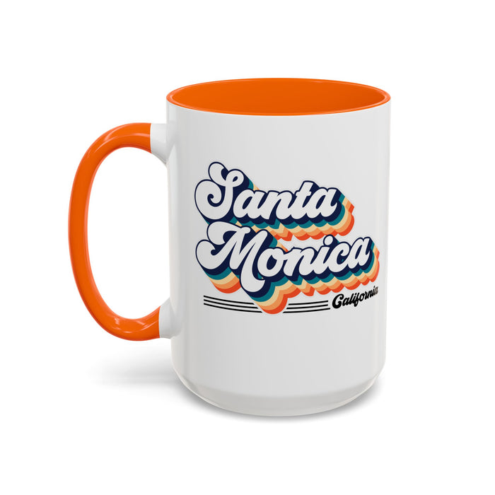 Coffee Mug, Santa Monica Retro 80s Vibe Big Text, Tea Cup, Hot Chocolate Mug, Unique Gift for Beach Lovers, Birthday Gift for Coffee