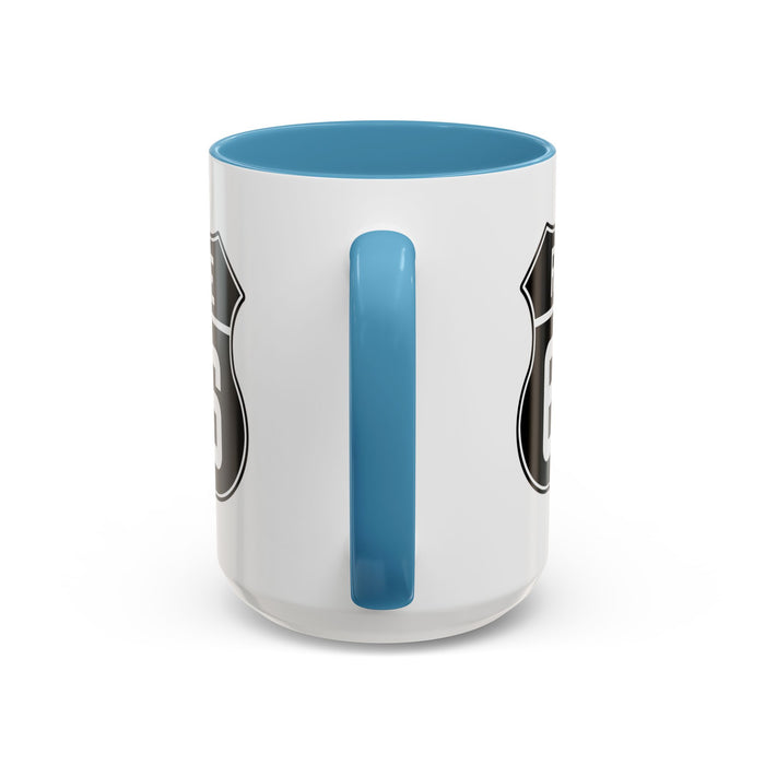 Coffee Mug Black and White Route 66 Highway Shield Design