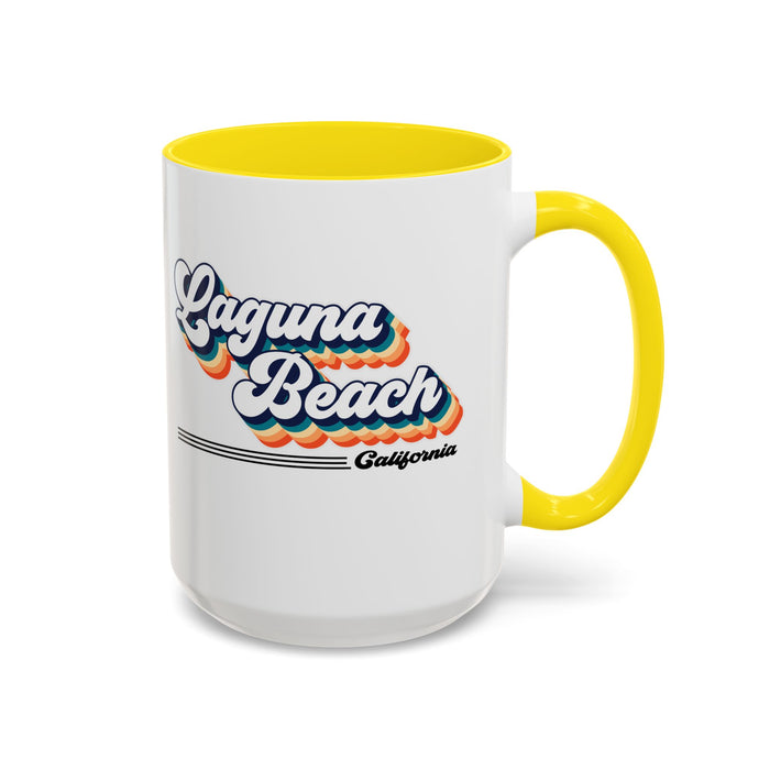 Coffee Mug, Laguna Beach Retro 80s Vibe Big Text, Tea Cup, Hot Chocolate Mug, Unique Gift for Beach Lovers, Birthday Gift for Coffee