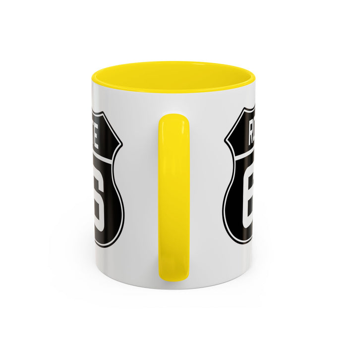 Coffee Mug Black and White Route 66 Highway Shield Design