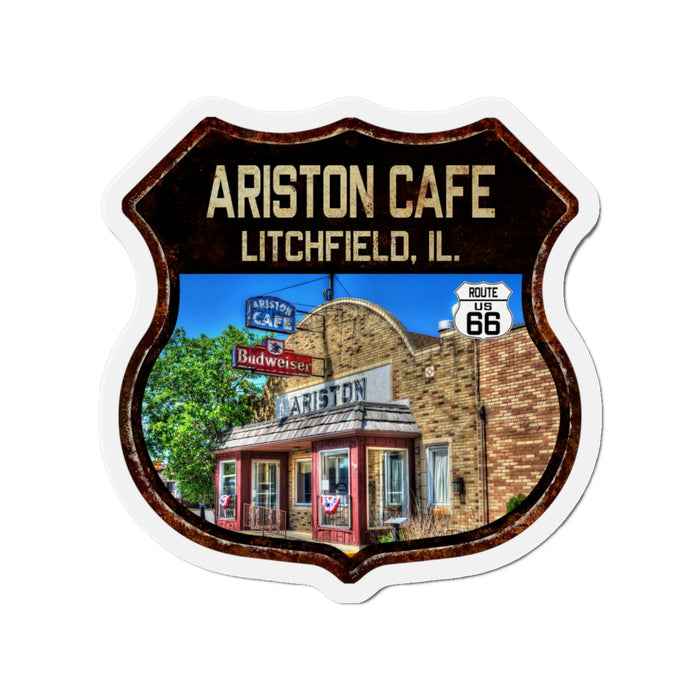 Vintage Ariston Cafe Die-Cut Magnet - Route 66 Highway Shield Illinois