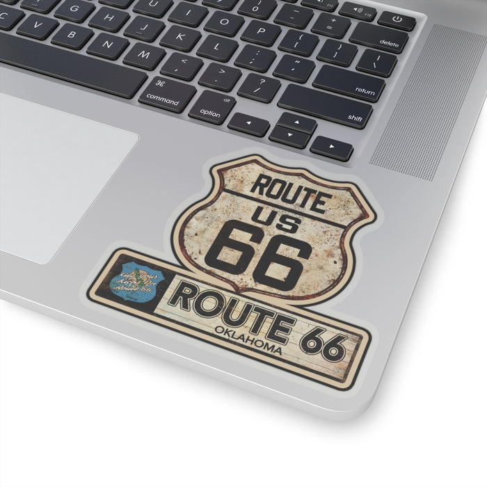 Vintage Oklahoma Route 66 Shield Sticker - Travel Souvenir Kiss-Cut Stickers
