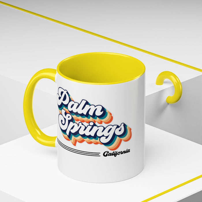 Coffee Mug, Palm Springs Retro 80s Vibe Big Text, Tea Cup, Hot Chocolate Mug, Unique Gift for Palm Spring Lovers, Birthday Gift for Coffee