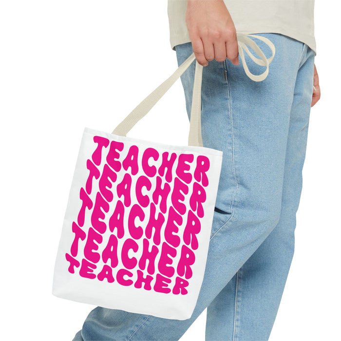 Tote Bag - Teacher Appreciation Gift, Colorful Big Letter Bag, Bold Wavy Design, Text Tote, School Teacher Present, Rainbow Tote Bag