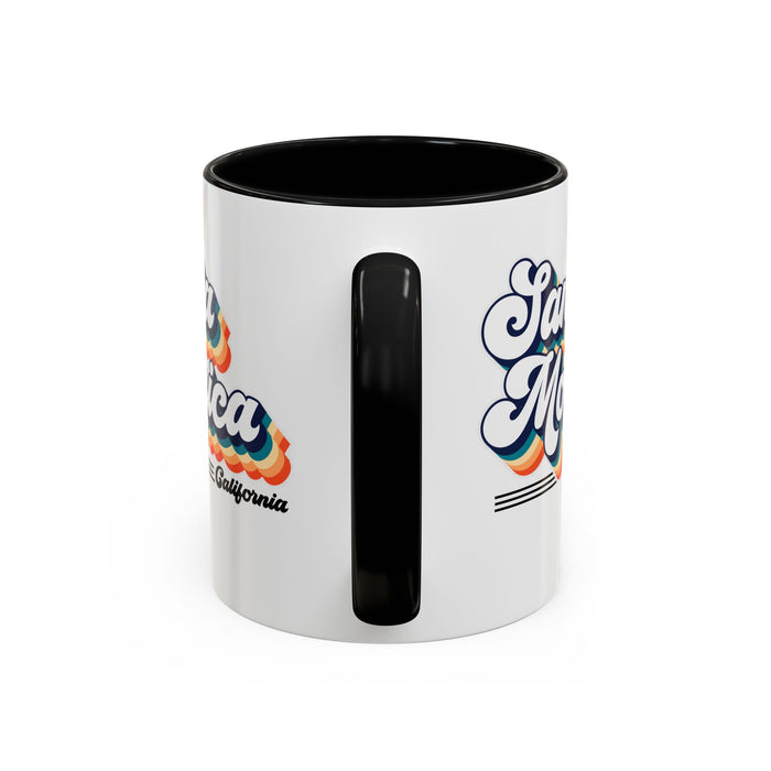 Coffee Mug, Santa Monica Retro 80s Vibe Big Text, Tea Cup, Hot Chocolate Mug, Unique Gift for Beach Lovers, Birthday Gift for Coffee