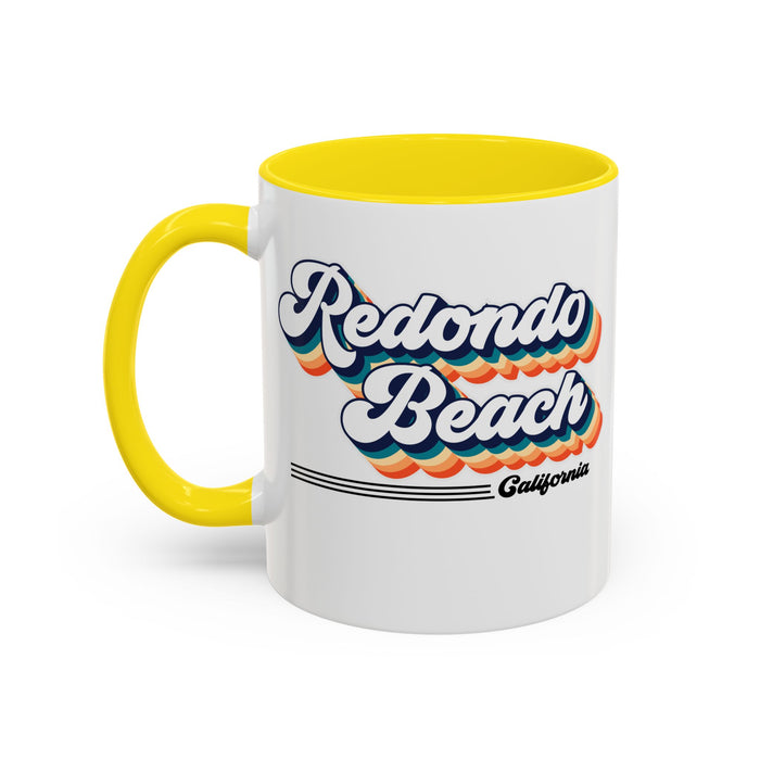 Coffee Mug, Redondo Beach Retro 80s Vibe Big Text, Tea Cup, Hot Chocolate Mug, Unique Gift for Beach Lovers, Birthday Gift for Coffee