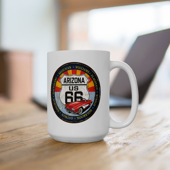Retro Arizona Route 66 Sign Coffee Mug - Vintage Round Style Ceramic Mug, (11oz, 15oz)