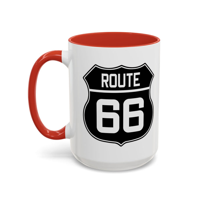Coffee Mug Black and White Route 66 Highway Shield Design