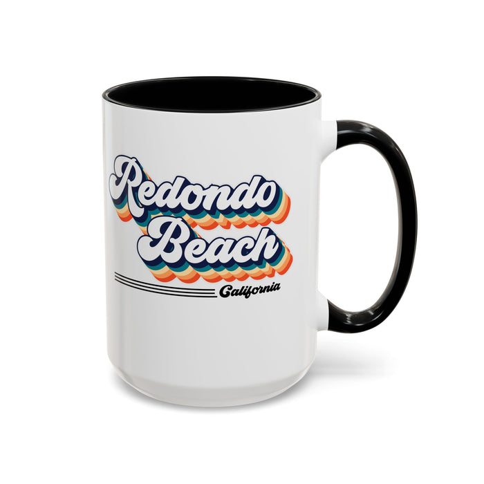 Coffee Mug, Redondo Beach Retro 80s Vibe Big Text, Tea Cup, Hot Chocolate Mug, Unique Gift for Beach Lovers, Birthday Gift for Coffee