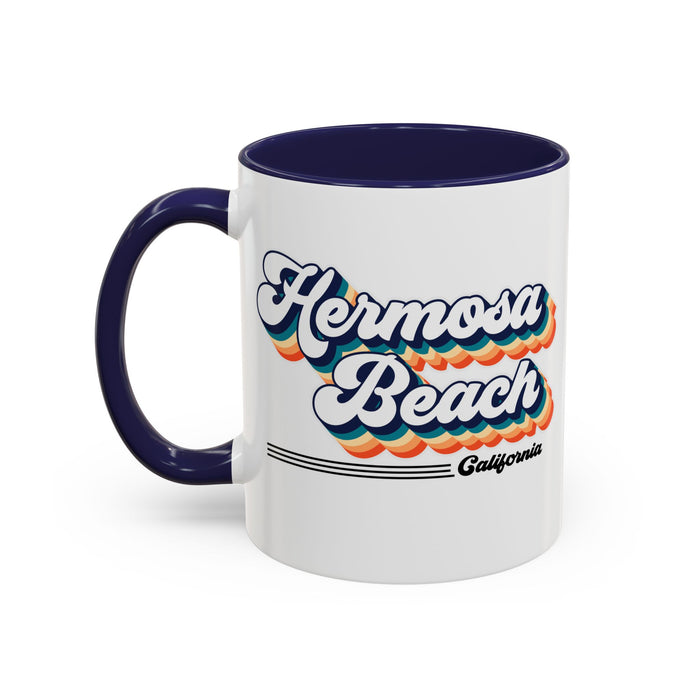 Coffee Mug, Hermosa Beach Retro 80s Vibe Big Text, Tea Cup, Hot Chocolate Mug, Unique Gift for Beach Lovers, Birthday Gift for Coffee