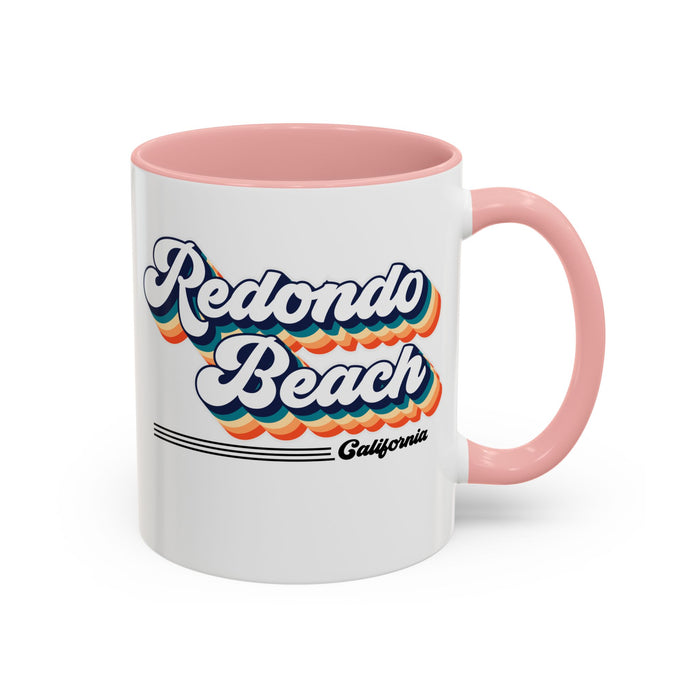 Coffee Mug, Redondo Beach Retro 80s Vibe Big Text, Tea Cup, Hot Chocolate Mug, Unique Gift for Beach Lovers, Birthday Gift for Coffee