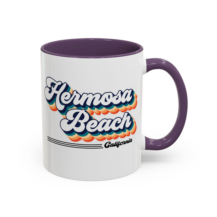 Coffee Mug, Hermosa Beach Retro 80s Vibe Big Text, Tea Cup, Hot Chocolate Mug, Unique Gift for Beach Lovers, Birthday Gift for Coffee
