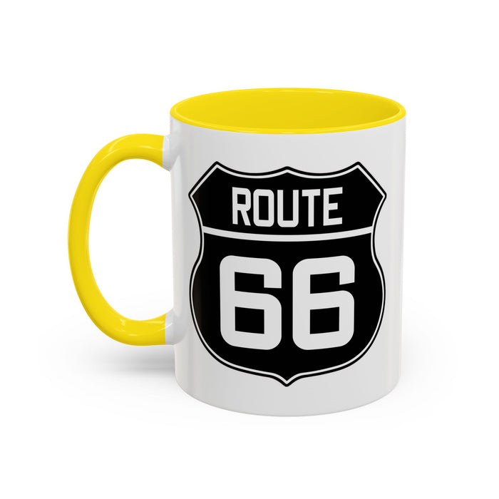Coffee Mug Black and White Route 66 Highway Shield Design